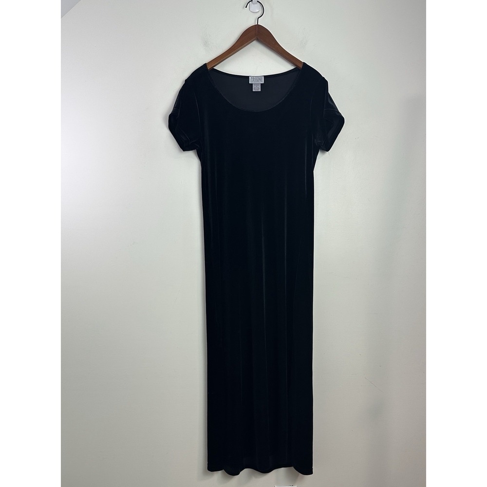 Vintage Cassini Dress Women‎ M Black Velvet Maxi Short Sleeve 90s Y2K Whimsigoth